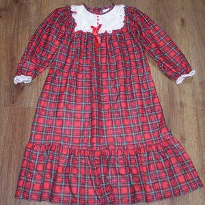 Girls Vintage Soft Flannel Holiday Christmas Plaid Long Pajama Nightgown size 5